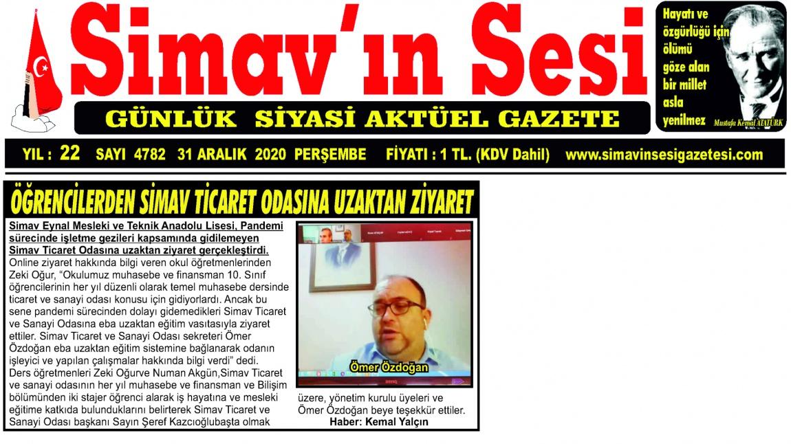 Yerel Gazetede Okulumuz-Simav'ın Sesi Gazetesi31.12.2020